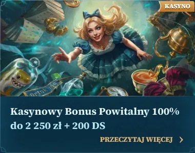 Bonus powitalny BetAlice Casino BetAlice Casino – karta promocji Kasynowy Bonus Powitalny 100% do 2 250 zł + 200 DS z Alicją